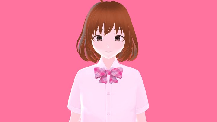 Cute Anime School Girl 3D Model