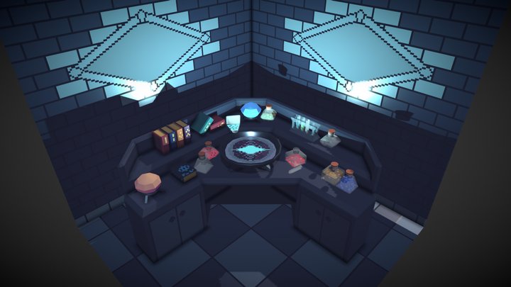 Conjurer's Lab Station - Low Poly Diorama 3D Model