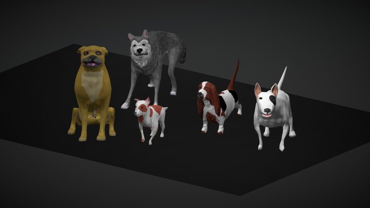 low poly dog pack 3D Model