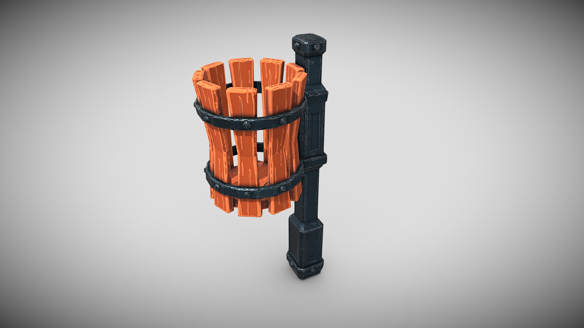 3D model Street Trash Can – Steel - This is a 3D model of the Street Trash Can - Steel. The 3D model is about a black and orange object.