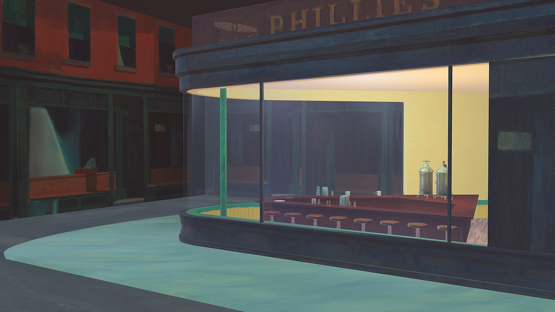 3D model NightHawks by Edward Hopper 1942 - This is a 3D model of the NightHawks by Edward Hopper 1942. The 3D model is about a pool in a building.