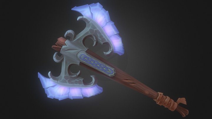 HAND PAINTED DOUBLE-SIDED CRYSTAL BATTLEAXE 3D Model