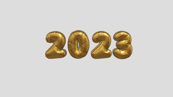 3D 2023 balloon for new years low poly Low-poly 3D Model