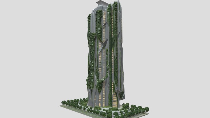 Ivy-covered Tower - Modern Building 3d Model