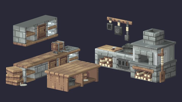 Medieval Kitchen Furniture 3D Model