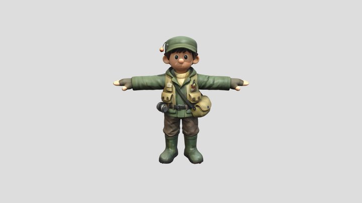 stylized male fisherman wearing fishing gear 3D Model
