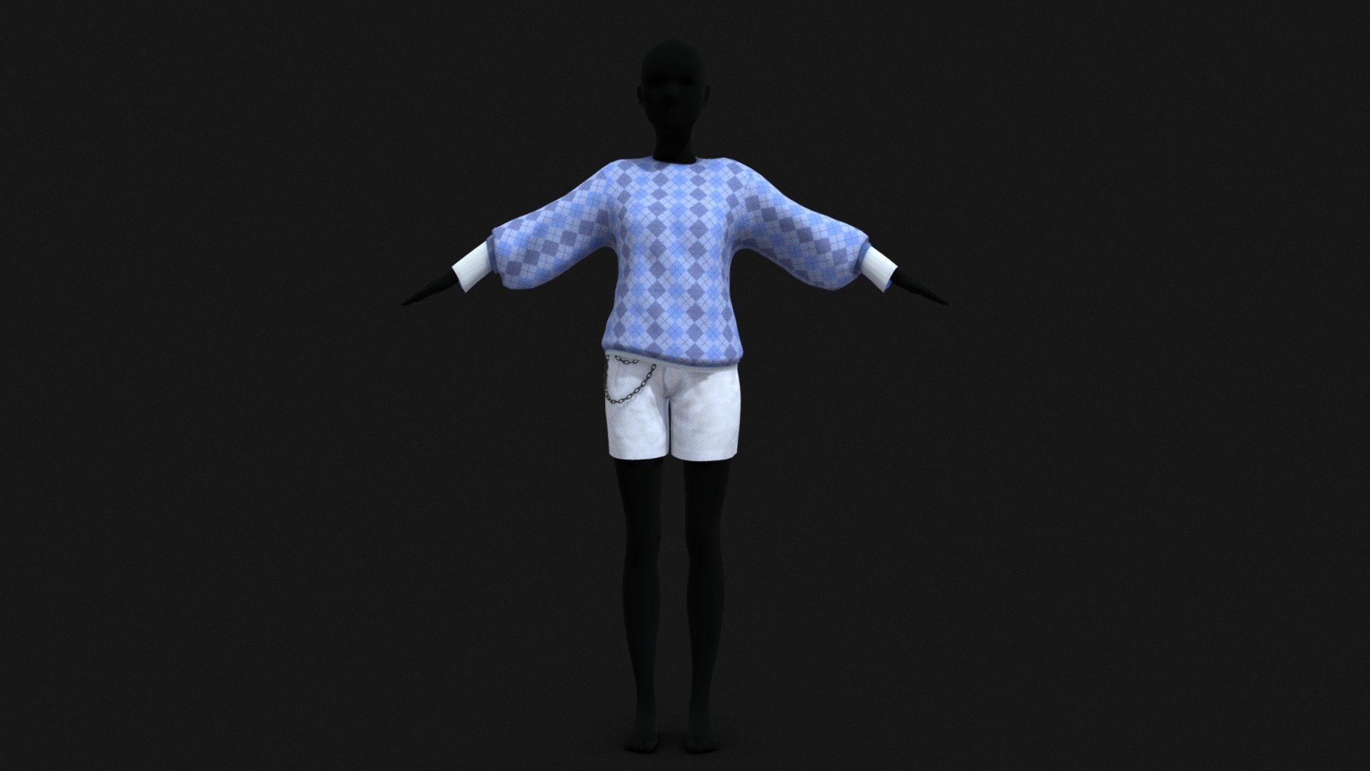 Shorts with chains and wool pullover