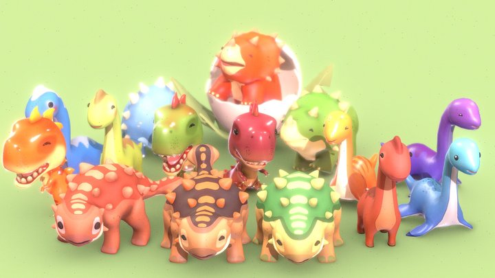 3D Cartoon Dinosaur Pack Collection 3D Model