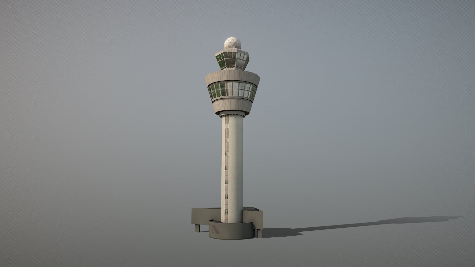 3D model EHAM_Control_Tower Amsterdam Airport Schiphol - This is a 3D model of the EHAM_Control_Tower Amsterdam Airport Schiphol. The 3D model is about a white tower with a round top.
