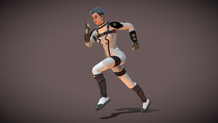 Animated Female Runs in Exo Skeleton Suit