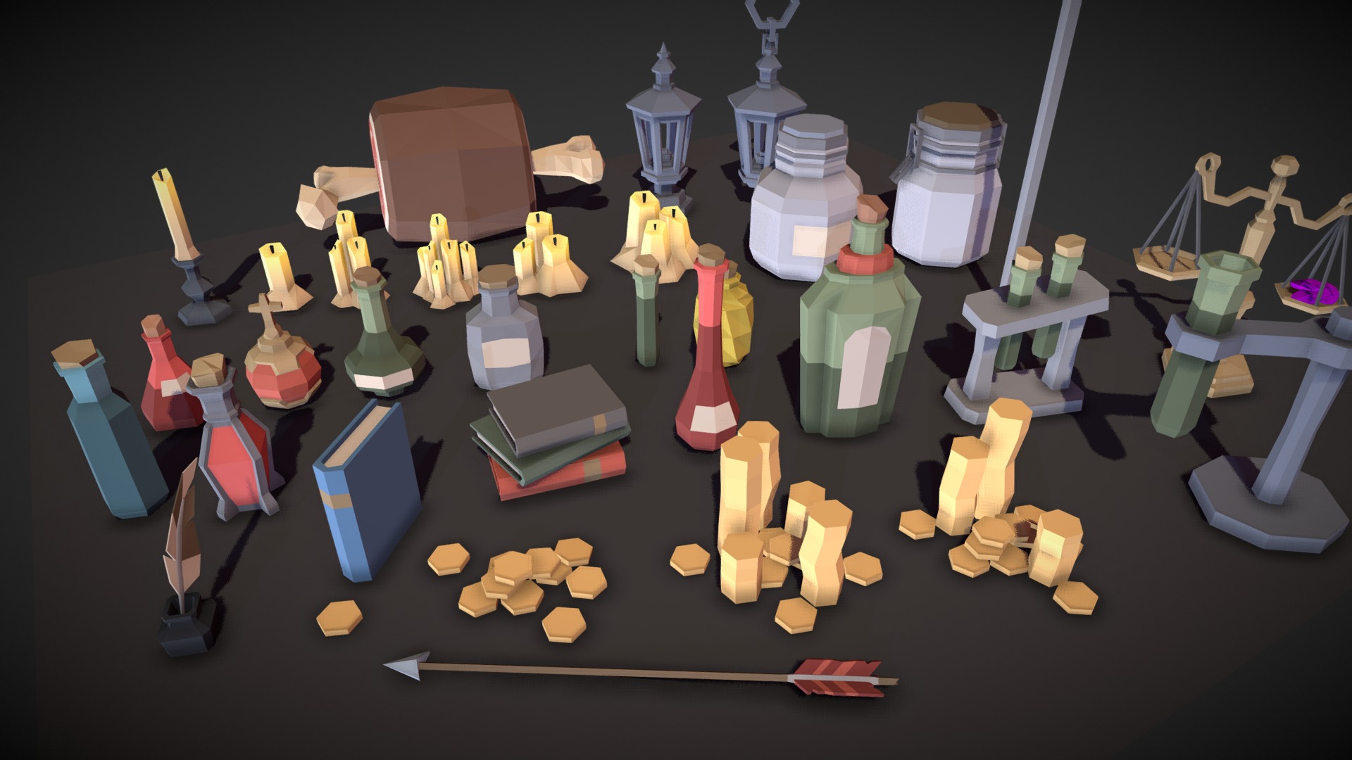 3D model POLYGON – Dungeon Items - This is a 3D model of the POLYGON - Dungeon Items. The 3D model is about a group of toys.