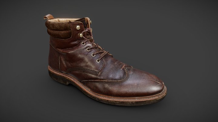 Vintage Leather Hiking Boot 3D Model