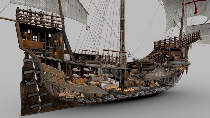 Columbus's ship Santa Maria 1495 3D Model