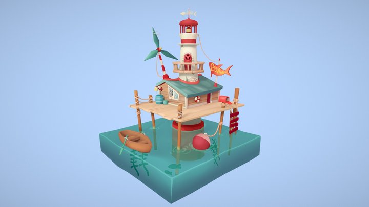 Flooded lighthouse 3D Model