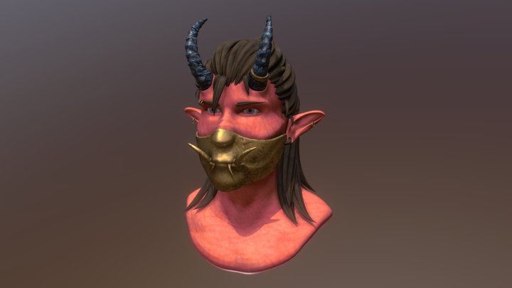 Masked Oni Portrait 3D Model