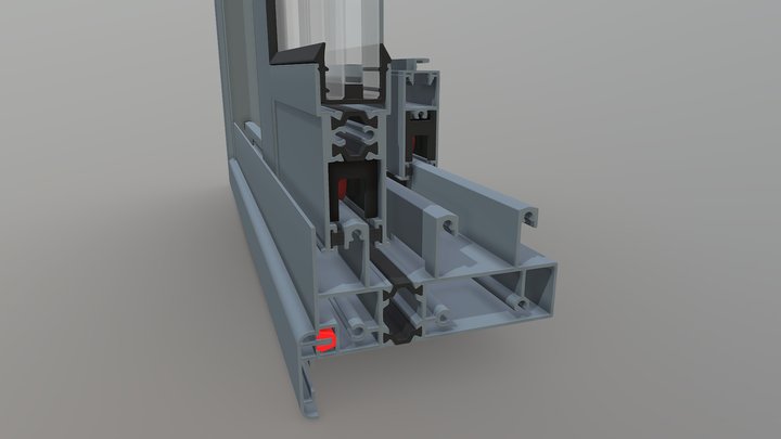 R-T-W-70 Lite – 3-Track Window: Glass + Mesh 3D Model
