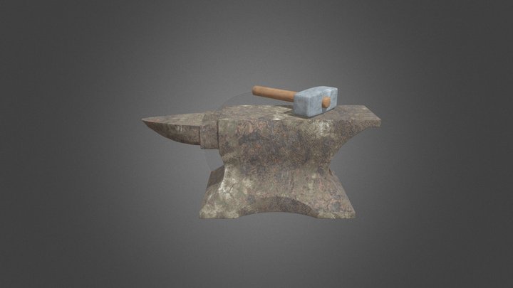 Rusty old anvil with hammer Low-poly 3D Model