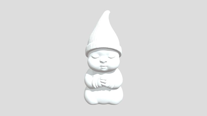 Wooden Baby Gnome Statue 3D Model