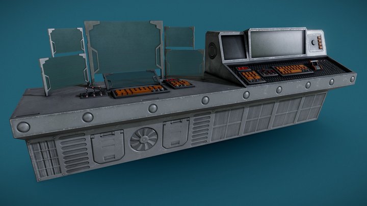 Sci-Fi Side Table & Monitors 3D Model