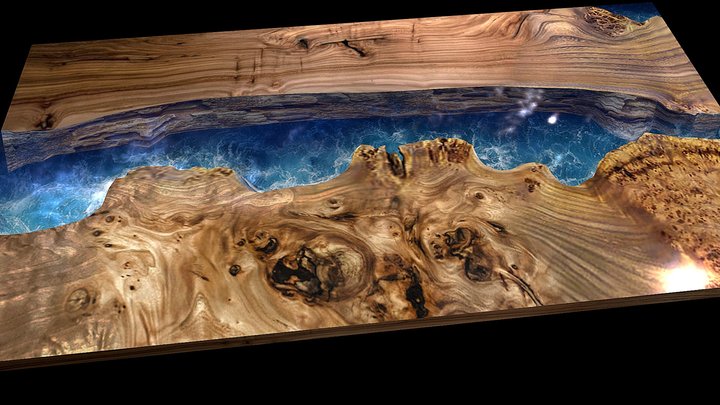 Wood table with resin river 3D Model