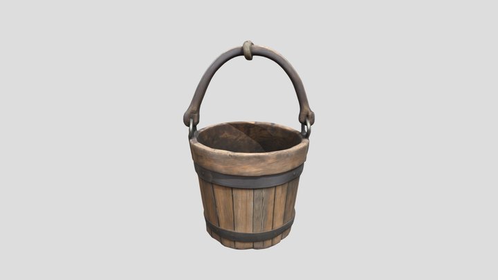 Rustic Wooden Bucket 3D Model