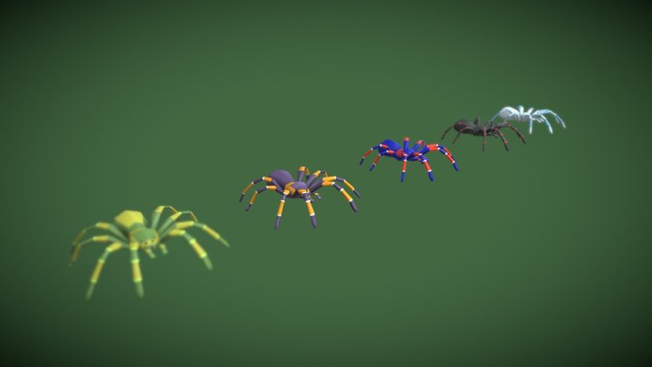 Animated Low-poly Spiders 3D Model