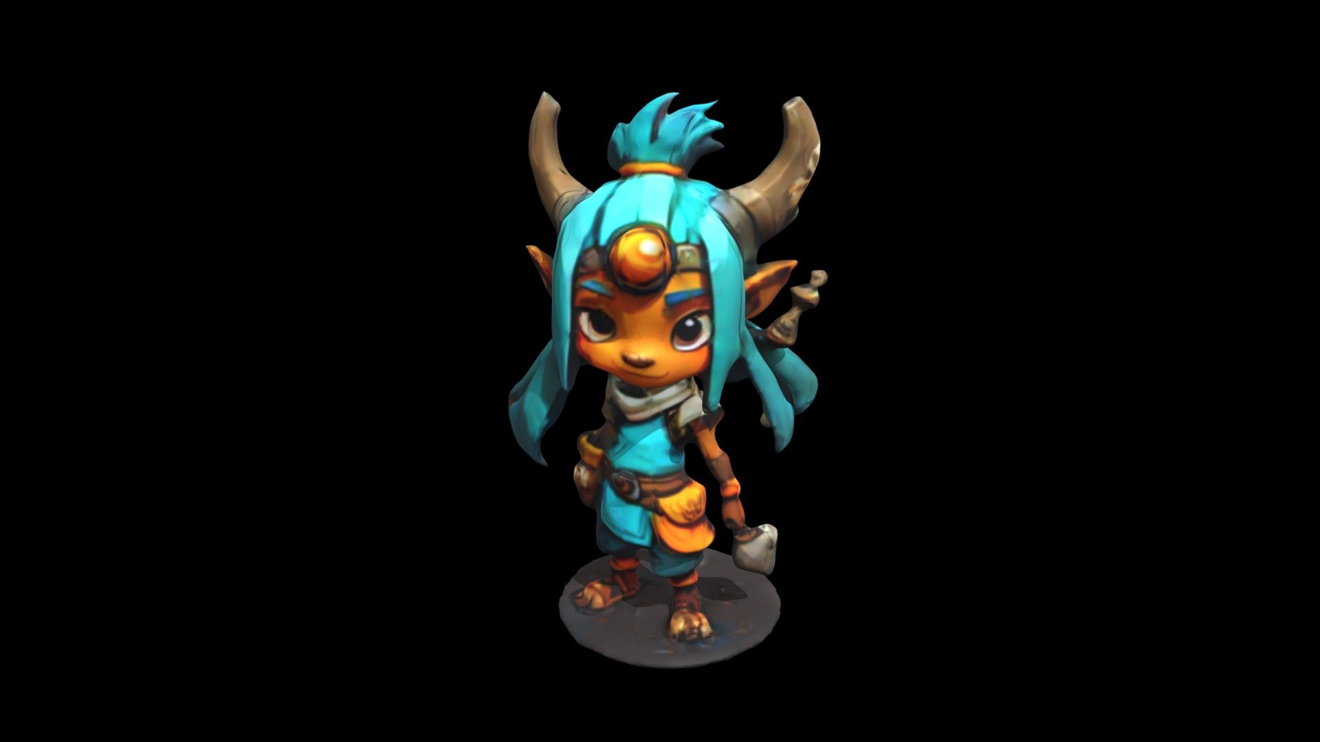 a cartoon character with horns and blue hair - Download Free 3D model ...