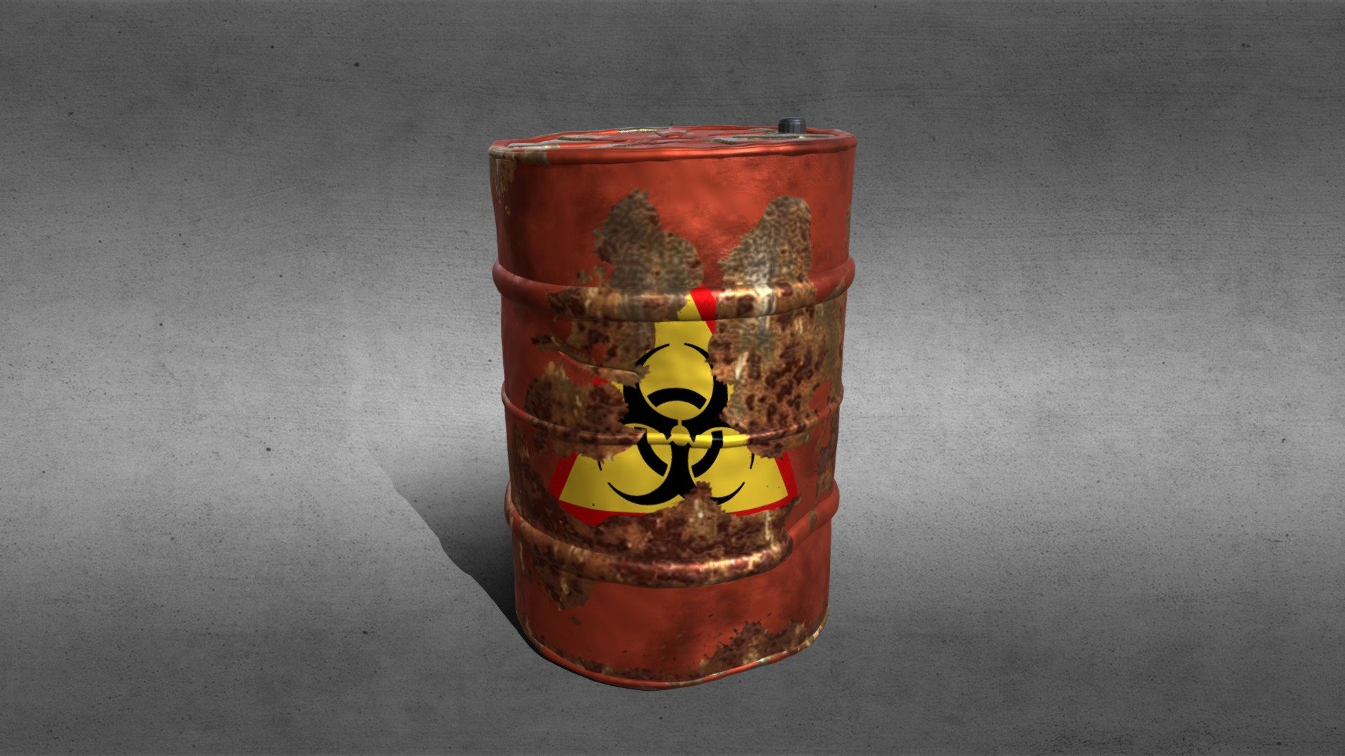 Red radioactive damaged drum