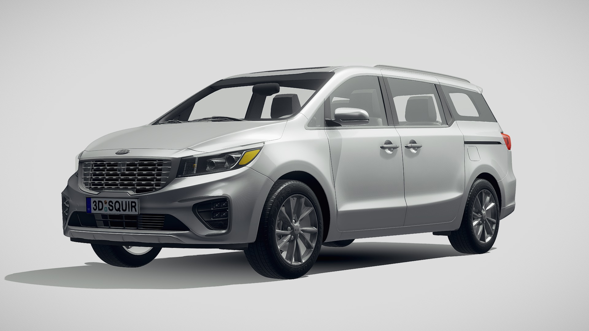 3D model Kia Sedona 2019 - This is a 3D model of the Kia Sedona 2019. The 3D model is about a silver car with a black background with Holden Arboretum in the background.