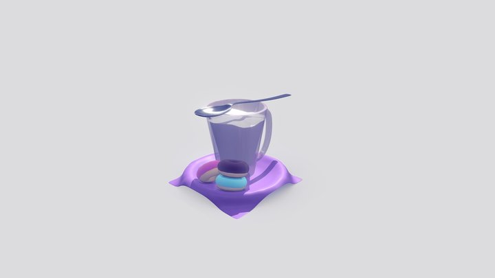 Glass of milk with donuts 3D Model
