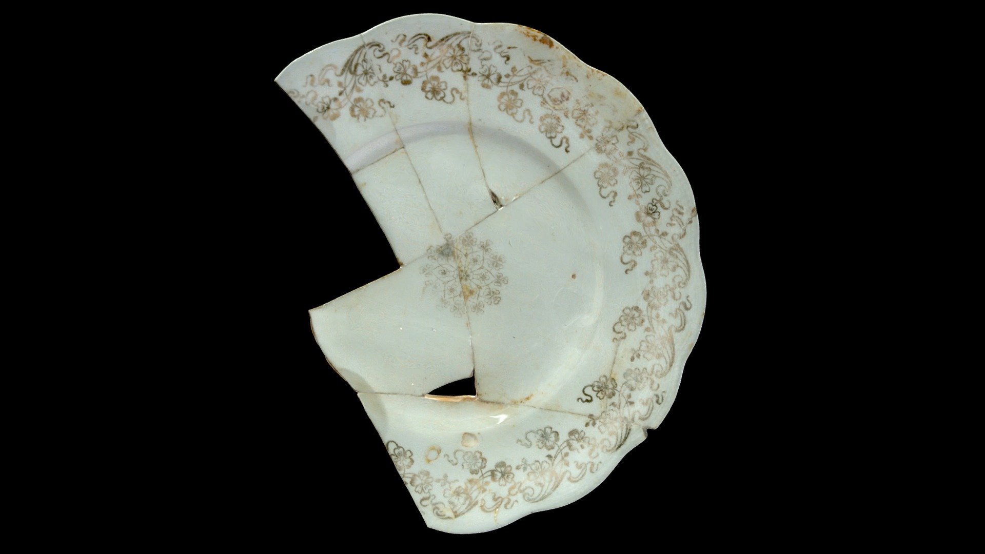 Homer Laughlin Gold Floral Plate — Sketchfab embed 3D viewer