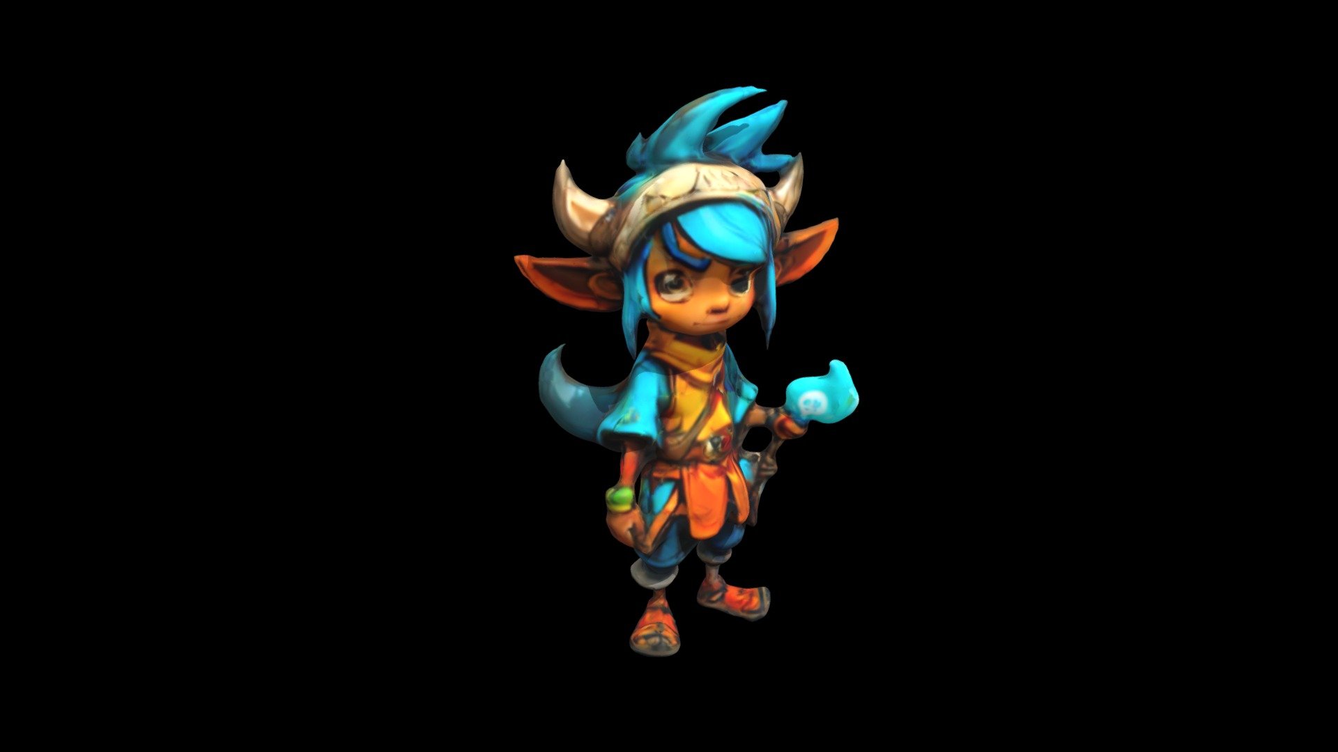 a cartoon character with blue hair and horns - Download Free 3D model ...