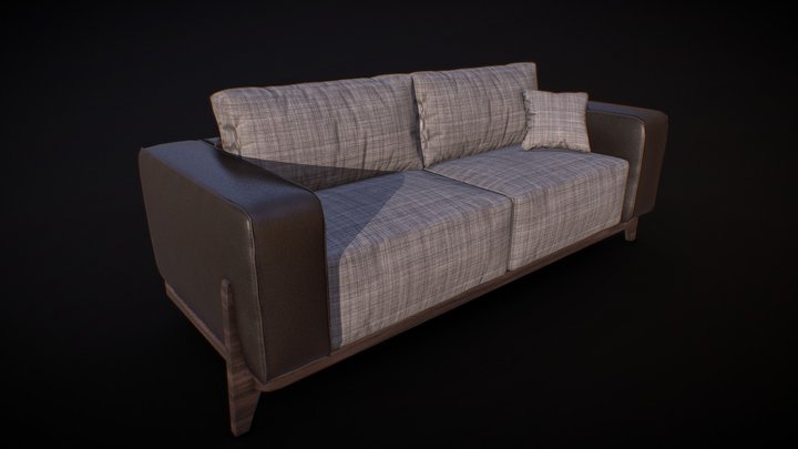 Low Poly Leather sofa with Baked Normals 3D Model