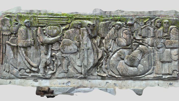 Stone Relief Sculpture with Figures and Animals
