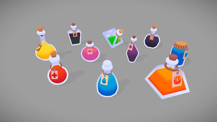 Stylized Low Poly Potions 3D Model