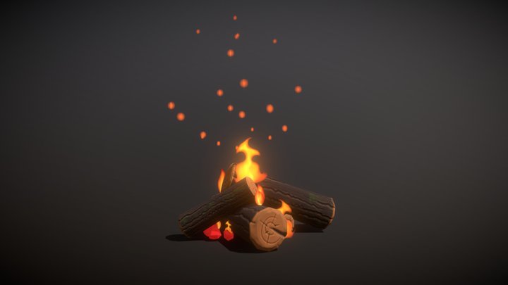Low poly fire place with logs 3D Model