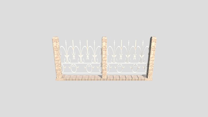 Wrought iron fence with stone 3D Model