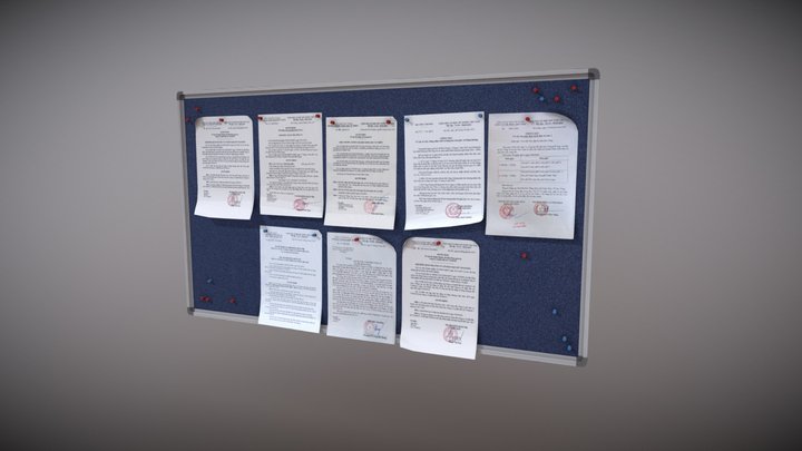 Pinboard with papers 3D Model