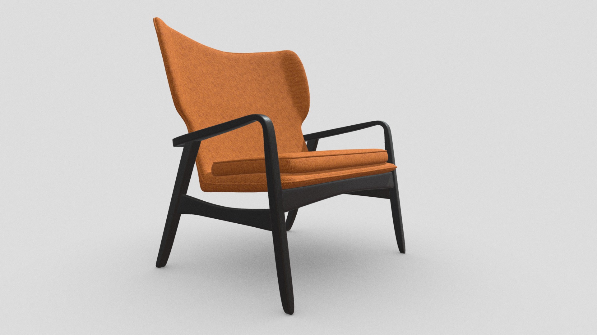 3D model Orange Livingroom Chair with Wood Armrests - This is a 3D model of the Orange Livingroom Chair with Wood Armrests. The 3D model is about a brown chair with a cushion.
