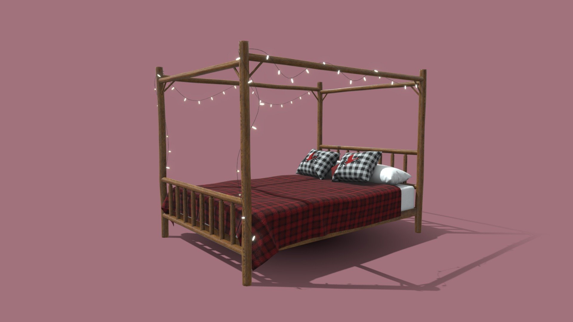Double Bed with Fairy Lights - High to Low Poly