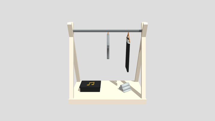 Conjunto de arara com roupas cinzas e itens 3D Model