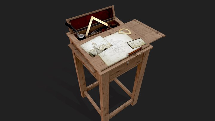 Wenzel Hollar Desk 17th century 3D Model