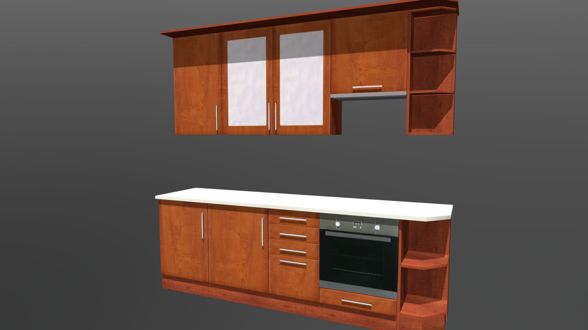 3D model Kitchen Cabinet 8 - This is a 3D model of the Kitchen Cabinet 8. The 3D model is about a kitchen with wooden cabinets.