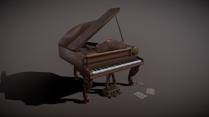 Rococo carved grand piano pbr 3D Model