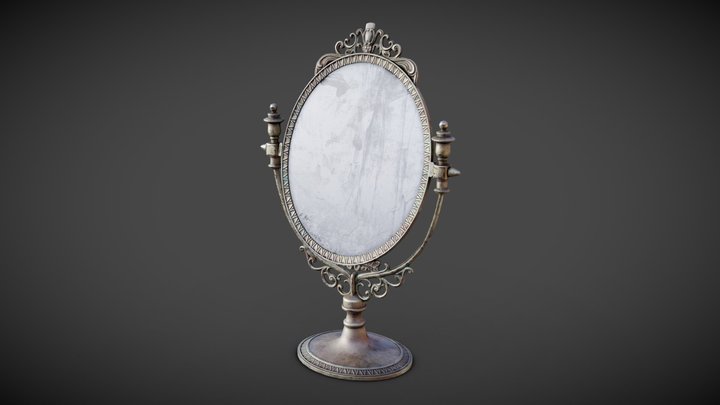 Weathered antique table mirror - Game model 3D Model