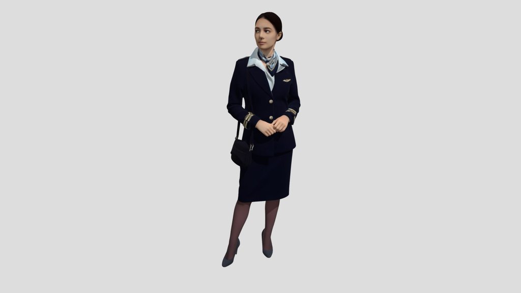 Flight Attendant in Navy Uniform