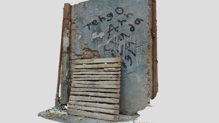 Old Soviet wall with graffiti and rusty pipes 3D Model