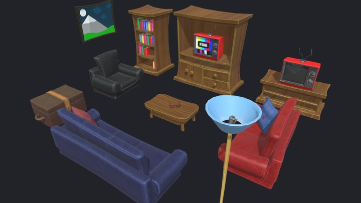 Stylized Living Room Furniture 3D Model