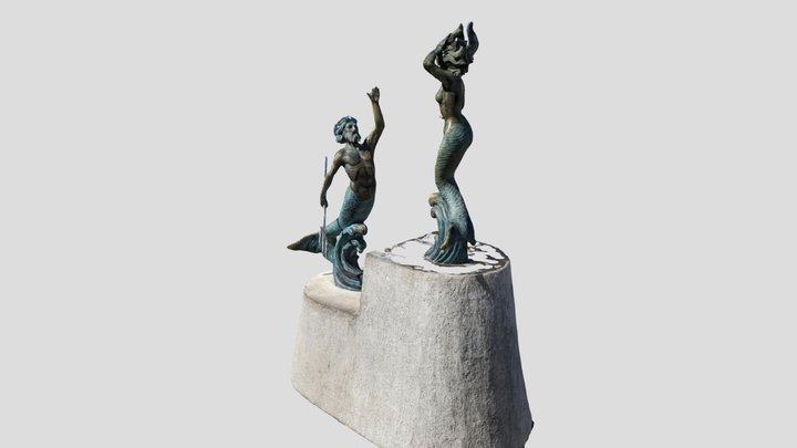 Triton and Nereida mermaid statue 3D Model