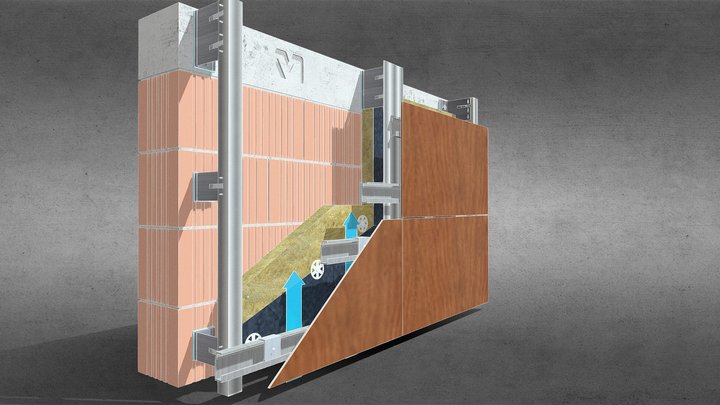 Facciata ventilata HPL fissaggio a scomparsa 3D Model